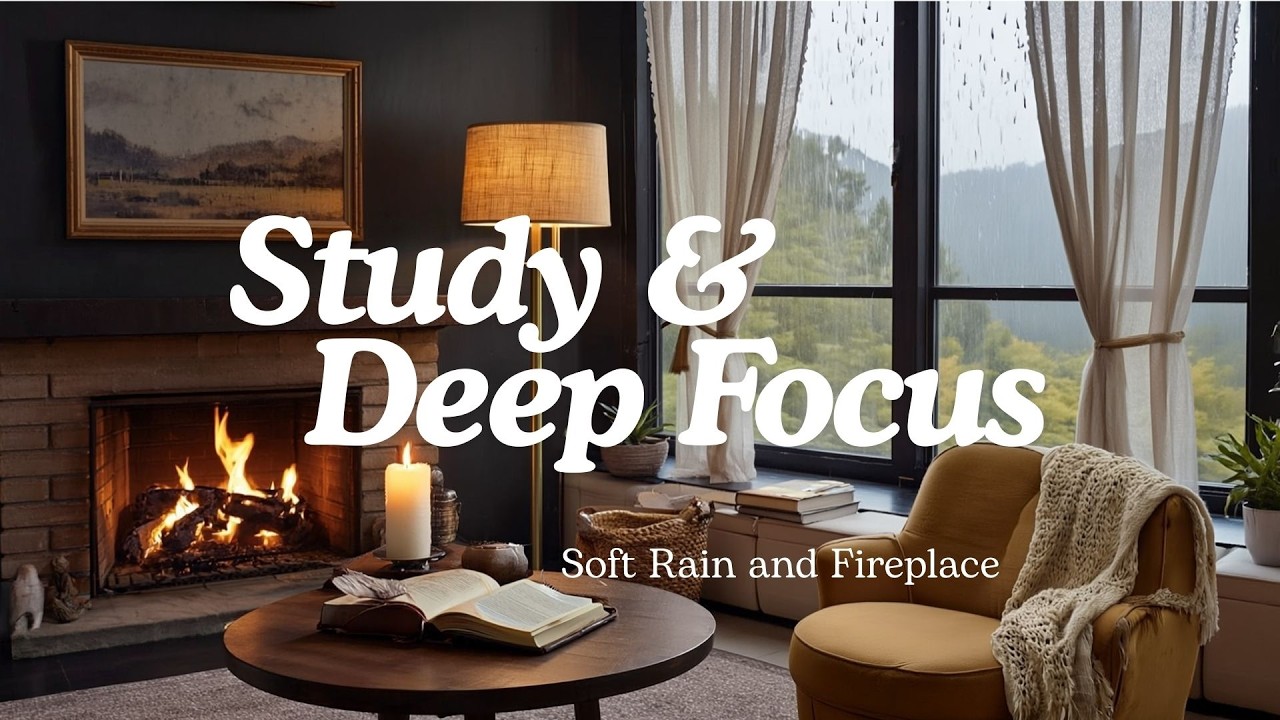 Cozy Fireplace & Soft Rain Sounds for Study & Relaxation | Calm Focus Ambience