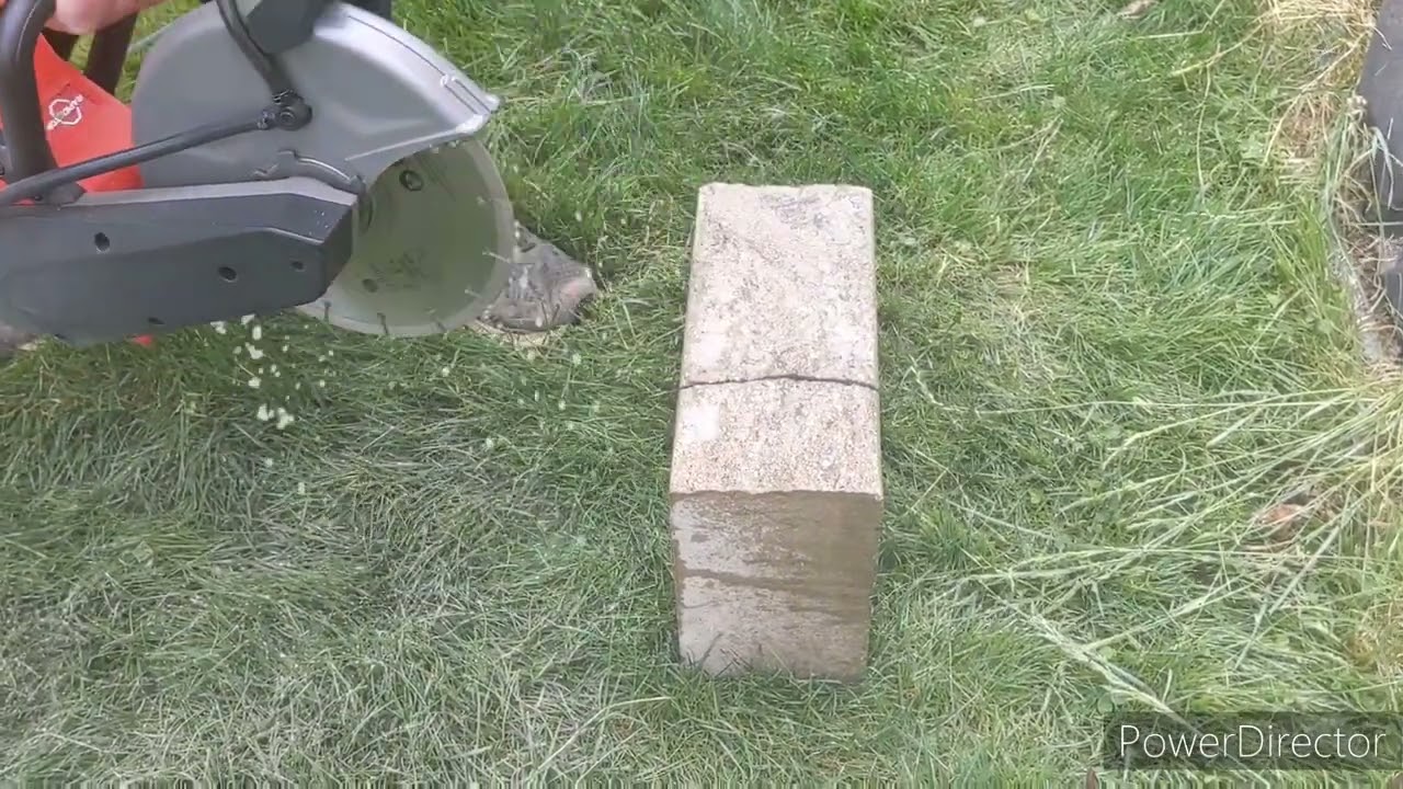 Milwaukee M18 cut off saw cutting 6" wall block.