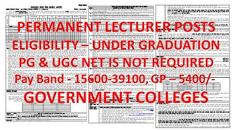 Permanent Lecturer Vacancies in Government Colleges | UG/PG | Non UGC NET | Rs15600-39100,GP –5400