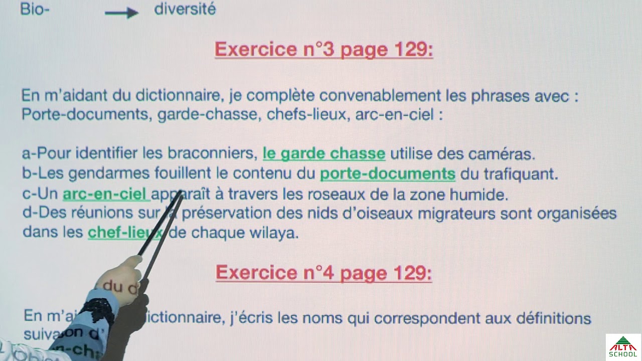 cours de français - 4ème année moyenne - correction des exercices