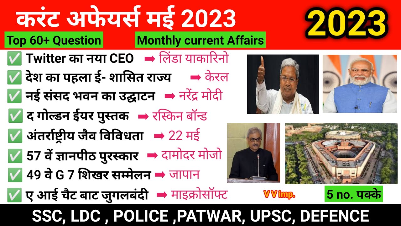 May Current Affairs 2023 | May monthly current affairs | मई कर्रेट ...