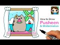 How to Draw Pusheen Eating Watermelon on Vacation 🍉🏝 Summer Art Series #9