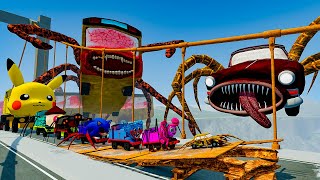 ALL MONSTERS Big & Small Cars vs Broken Bridge with BUS EATER & CAR EATER - BeamNG.Drive