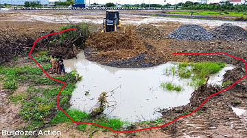 Incredible Filling Rock into the Pond Completely Using SHANTUI DH17c3 pro Bulldozer