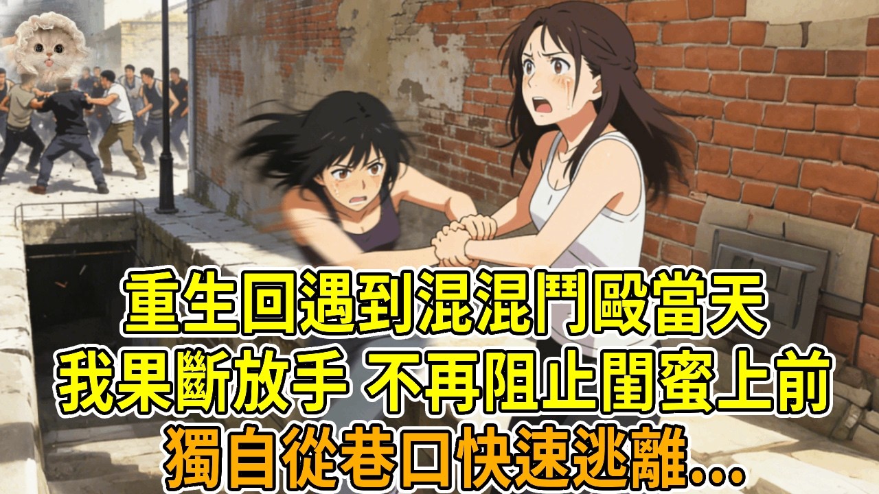 上一世，我看見混混持械鬥毆拉閨蜜離開，她卻要上前拉架被混混打死，閨蜜家人遷怒於我，把我鎖進枯井，我渴死餓死在井中。重生後我放下拉著閨蜜的手，獨自從巷口快速逃離