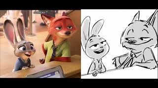 Zootopia - Flash The Sloth Dmv Scene - Storyboard Comparison