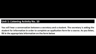 Unit 1: Listening Activity No.10