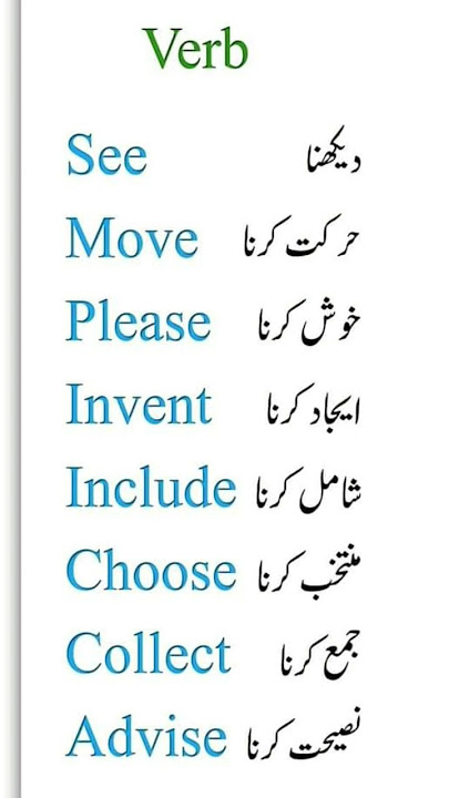 10 English verbs with Urdu meaning| English words with Urdu meaning