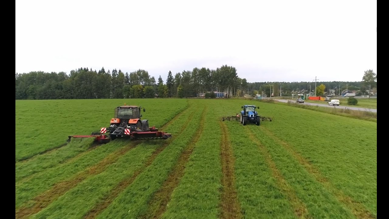 ОБЗОР С/Х ТЕХНИКИ-New Holland NH T6070. KONGSKILDE  ворошилка Z8805T, косилка GXS Triple 9005 P