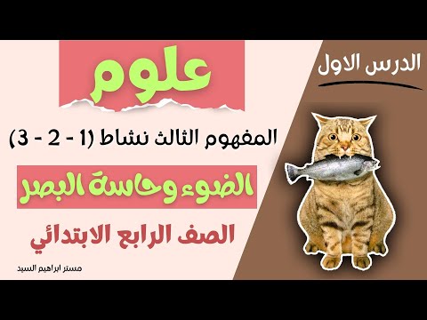 الدرس الاول علوم الصف الرابع الابتدائي مفهوم الضوء وحاسة البصر نشاط 1 2 3 الترم الاول