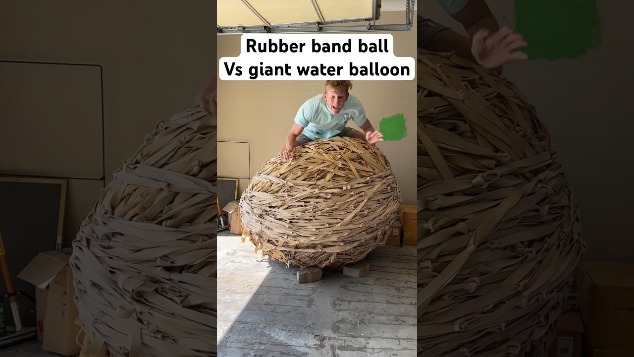 Giant rubber band ball vs giant water balloon shorts YouTube