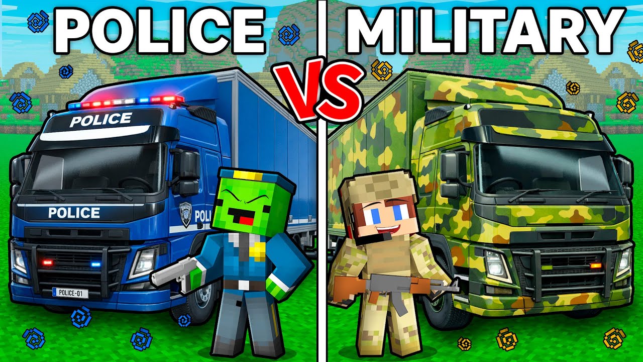 JJ and Mikey : POLICE vs MILITARY Truck Battle in Minecraft ! - Maizen