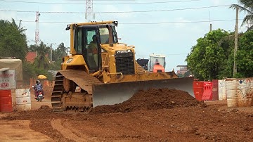 Road construction machine working - Bulldozer Motor grader Roller Excavator