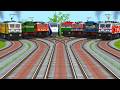🎱All Passenger Trains Crossing By Curved Railroad || Trains Fighting for One Track 😲