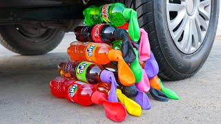 Coca Cola, Fanta, Mtn Dew con Globos VS Rueda de Coche | Aplastando Cosas Crujientes con el Carro screenshot 3