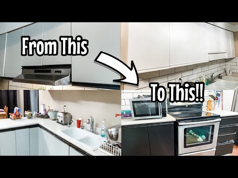 KITCHEN CABINET MAKEOVER | HOW TO PAINT MELAMINE CABINETS | NO ROLLER MARKS