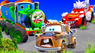 Big & Small:McQueen Werewolf and Mater VS Thomas Traine Mega ZOMBIE slime cars in BeamNG.drive