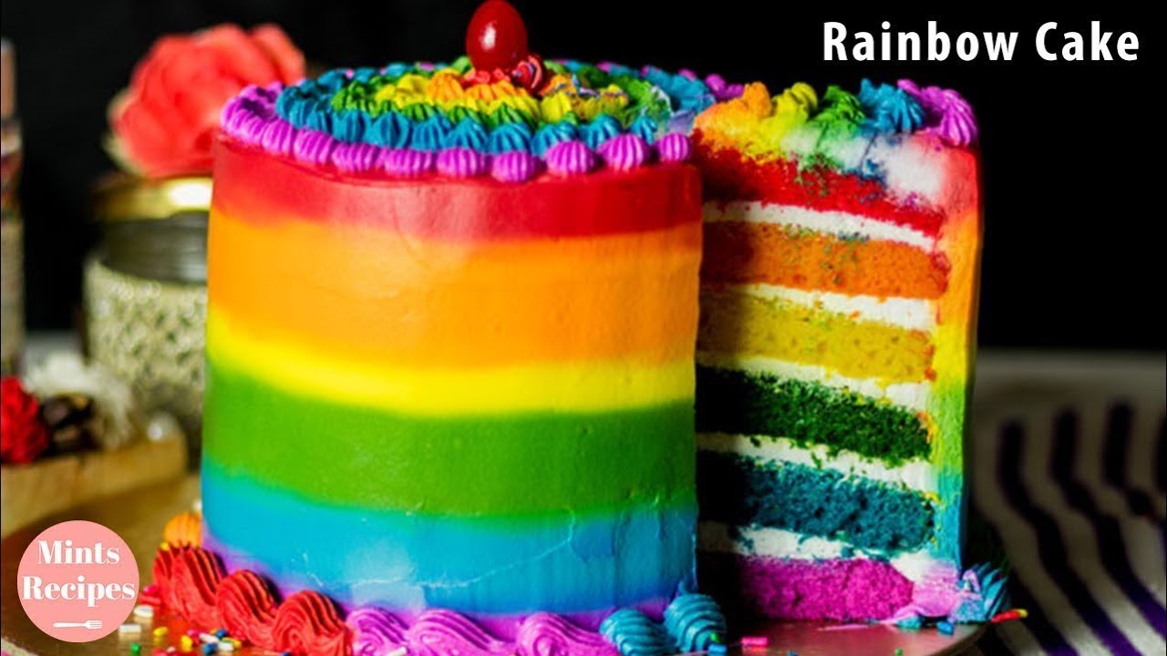 सतरंगी केक  वो भी बिना अंडे का  | How To Make Eggless Rainbow Cake | Mintsrecipes | MintsRecipes