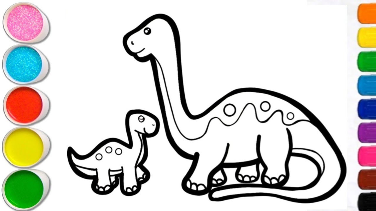 Cute Dinosaur Family Drawing and Coloring | Relaxing Art for Beginners