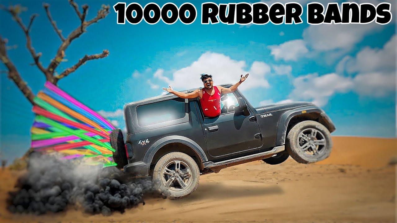 10000 Rubber Bands Vs 4X4 Thar Power Testing 😳- इतने सारे रबड़ों से थार के धुएँ निकल गये 😣