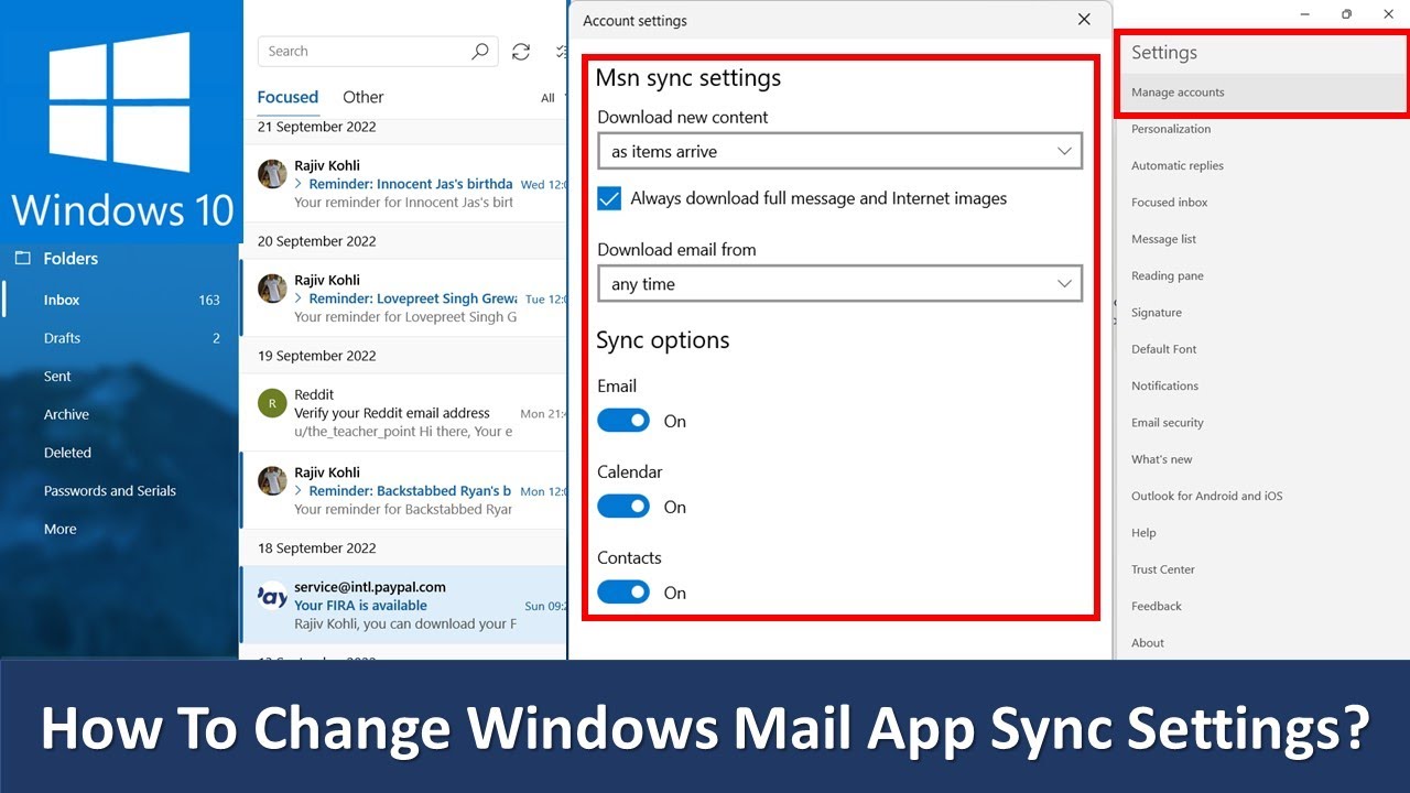 how to get outlook email server information to synchronize