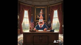 Patrick from SpongeBob, sitting at the presidential desk in the Oval Office