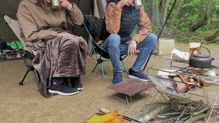 初めてのデュオキャンプ。-ラム肉とウィンナー/大煙幕/HangOut焚火台