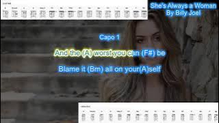 She's Always a Woman (capo 1) by Billy Joel play along with scrolling guitar chords and lyrics