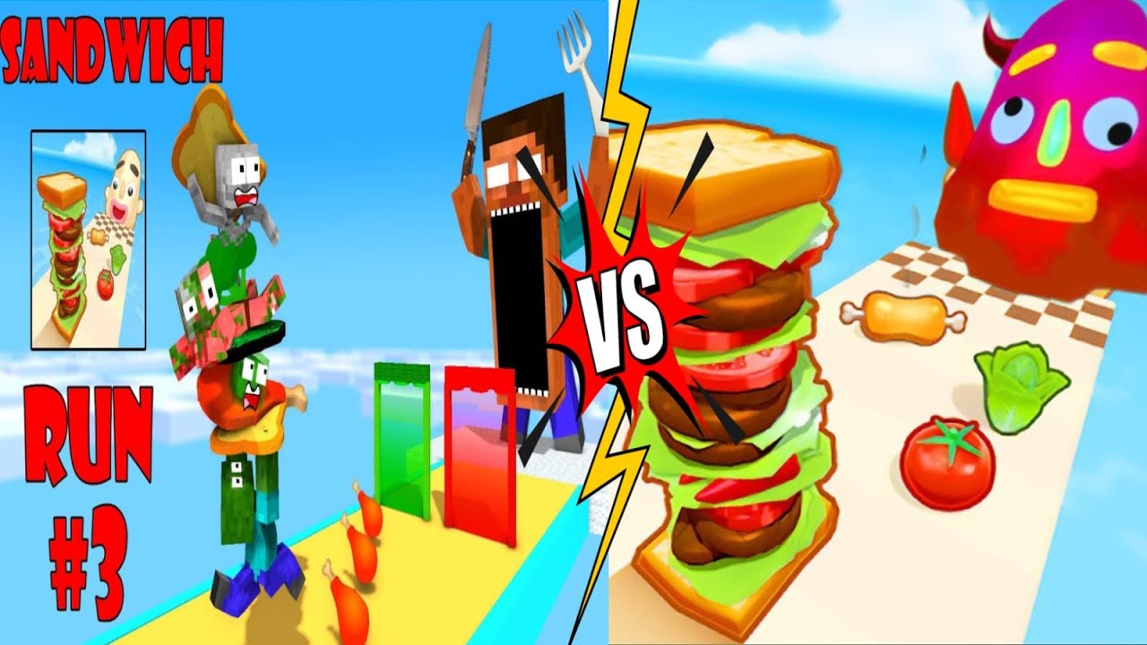Monster School: SANDWICH RUNNER vs Android Sandwich Run CHALLENGE Minecraft Animation Part 2