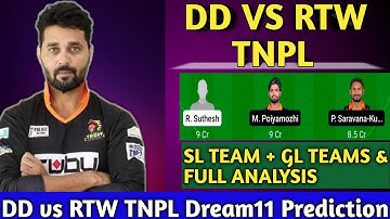 DD vs RTW Dream11 Prediction | DD vs RTW Dream11 Team | TNPL | DD vs RTW | TNPL Dream11 Prediction