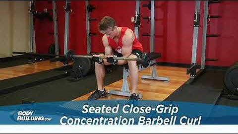 Seated Close Grip Concentration Barbell Curl   Exercise Videos & Guides   Bodybuilding com