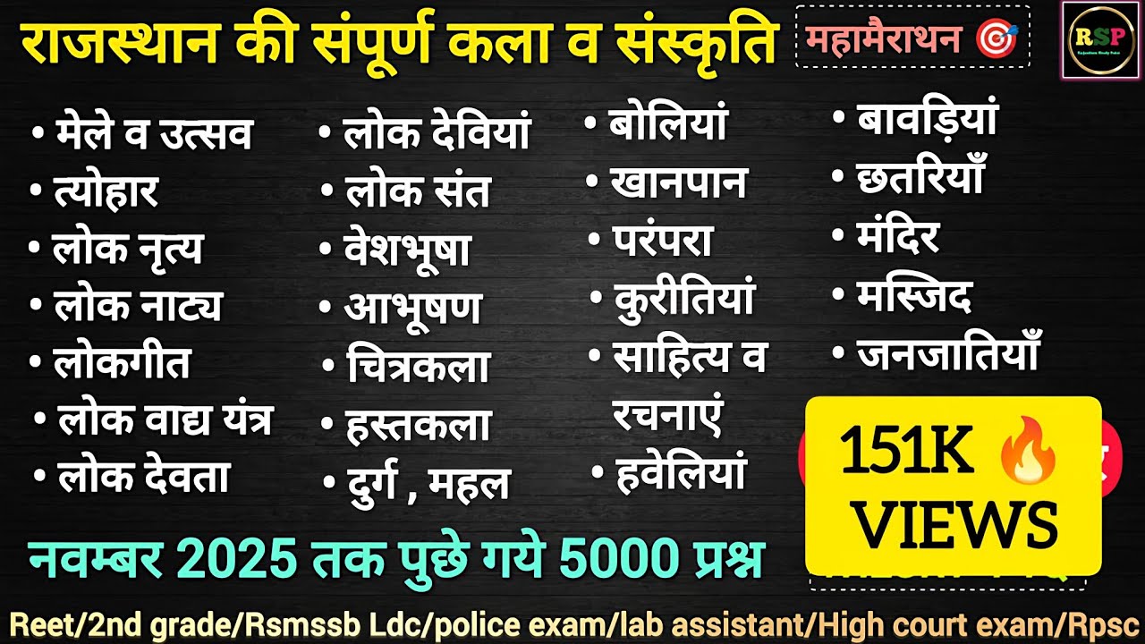 🔴 राजस्थान की संपूर्ण कला व संस्कृति 🔴5000 previous year question practice 🔴 #rajasthanartandculture