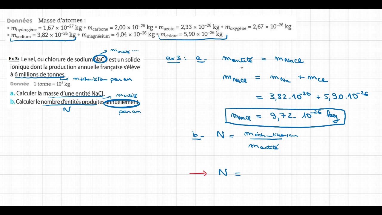 Exercices (2) -Seconde : "Compter des entités chimiques" - YouTube
