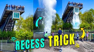 Water Falls from Container into Recess Causing It to Shoot Up