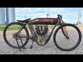 Original 1912 Indian Boardtrack Racing Motorcycle Running Full Throttle! *Spitting Flames!*