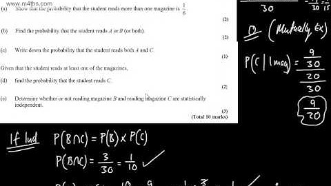 S1 - Statistics - Probability (6) (Exam Style Questions - Edexcel) AS Maths Stats