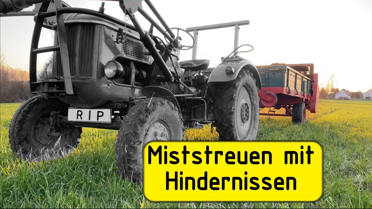 Miststreuer im Einsatz, leider mit Hindernissen 😬