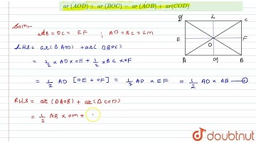 A point O\ninside a\nrectangle A B C D\nis joined to the vertices. Prove that the sum of the are...