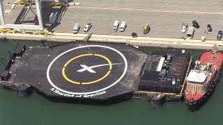 Aerial footage of the new SpaceX drone ship \\