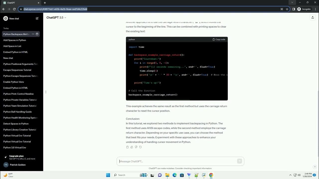 how to backspace in python - YouTube
