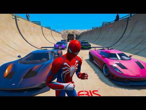 Видео: Challenge Super-Heroes Spiderman Gamora Captain America Super Ramp CARS and jet ski aircraft GTA V !