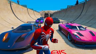 Challenge Super-Heroes Spiderman Gamora Captain America Super Ramp CARS and jet ski aircraft GTA V !