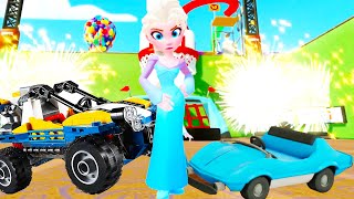 Elsa Frozen rides a car and plays cars with friends All cartoons for children