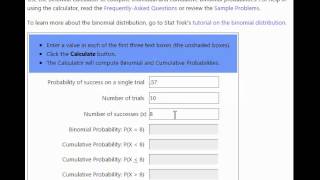 Binomial Calculator at Stattrek example problem