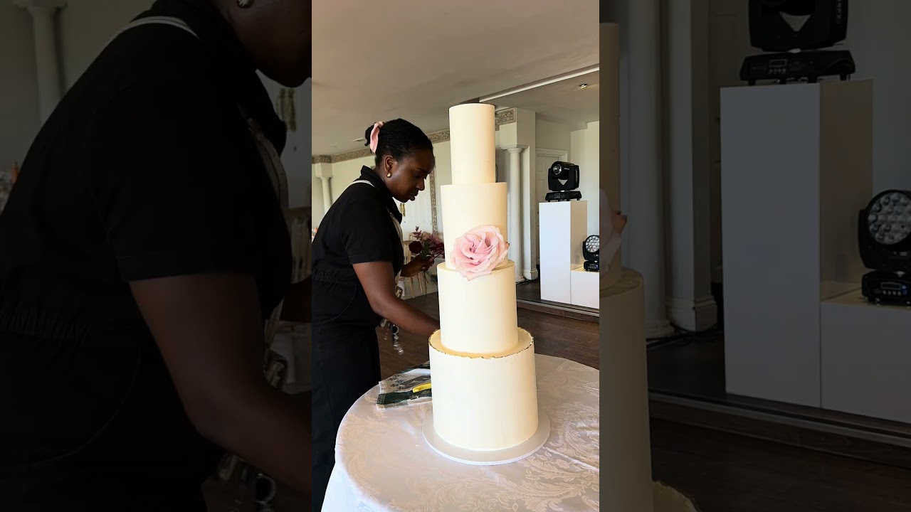 A day in the life of a wedding cake maker setting up at wedding cake at Froyle Park