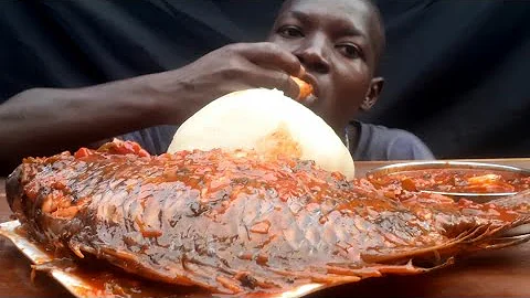 Asmr Mukbang extremely spicy fish pepper soup and cassava fufu eating mukbang