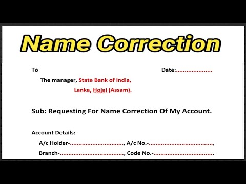 application letter for name correction in bank account