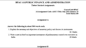 BPAC 111 IGNOU SOLVED ASSIGNMENT 2022 2023 ENGLISH PUBLIC FINANCE AND ADMINISTRATIO JULY 22 JAN 23