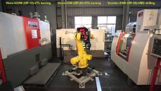 Victor Tachung Vturn V22W + Vturn 22W + Vcenter 85W and Fanuc robot for unmanned wheel machining