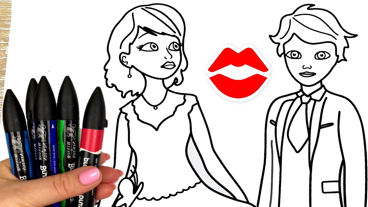 How To Color Miraculous Ladybug Marinette & Adrien | Glitter Markers ...